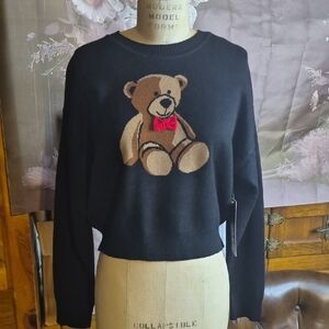 Madden Girl Black Sweater with Teddy Bear Design